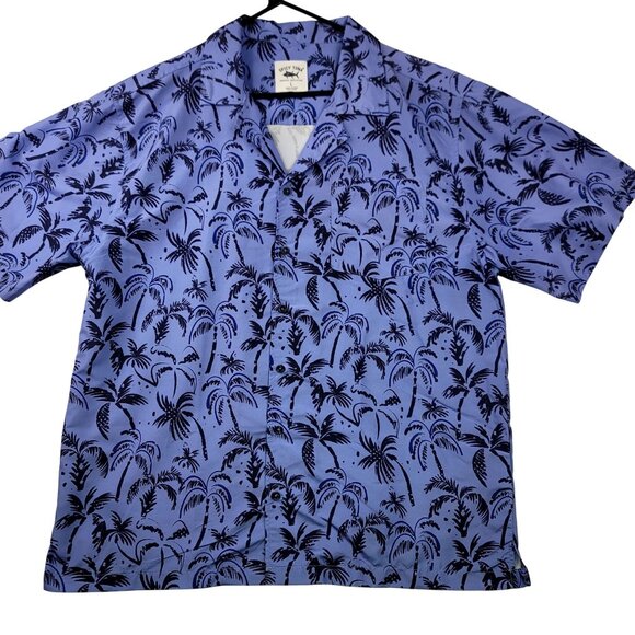Spicy Tuna Other - Spicy Tuna Coastal Outfitter Mens Hawaiian Button-Up Shirt Blue Black Palm Large